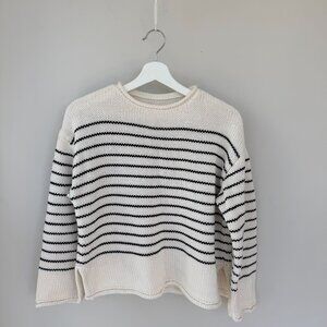 Cotton sweater off-white navy stripe